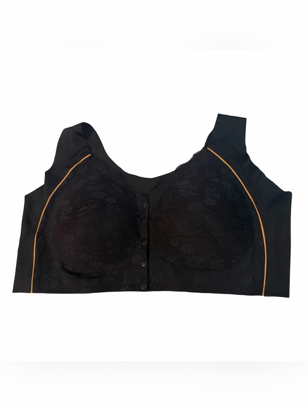 Women's Plus Size 7XL Lace Full-Coverage Snap Closure Wireless Bra - Black